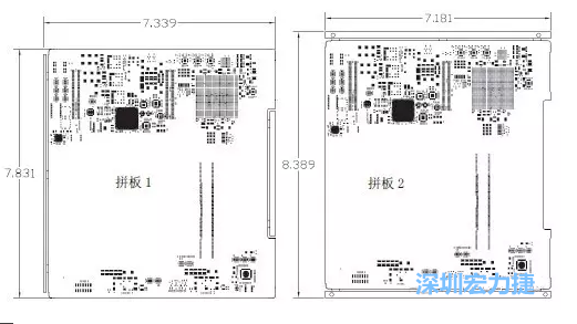 如圖11所示在兩種拼板中PCB單元的邊條位置不同，拼板1中邊條在長(zhǎng)邊方向，而拼板2中邊條在短邊方向-深圳宏力捷