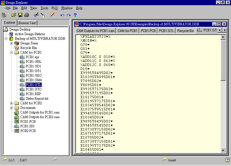 要檢查各Gerber輸出文件，則在瀏覽器中打開CAM Output for PCB1，即可看到一系列Gerber輸出文件。