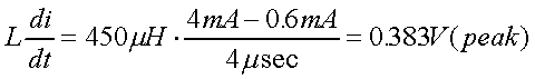 舉例來(lái)說(shuō)，一個(gè)閘在"ON"而載有4mA的電流時(shí)，突然開(kāi)關(guān)切到"OFF"且現(xiàn)在載有0.6mA的電流，假設(shè)開(kāi)關(guān)時(shí)間為4msec，載有450mH的電感信號(hào)的導(dǎo)體，此時(shí)所產(chǎn)生的電壓突波為