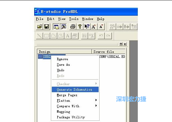 4．右鍵點(diǎn)擊 Serial.EDF 文件，選擇 Generate Schamatics：