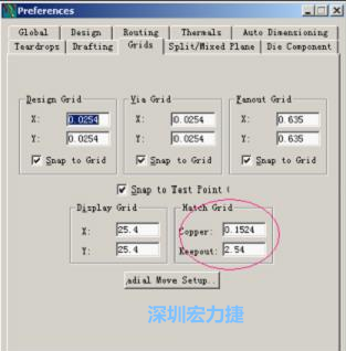  改銅皮的填充網(wǎng)格Global→Design Units，填充方向Drafting→Direction；Hatch Grid中Copper此數(shù)值為大銅箔中所填充的線條中心到中心的距離。