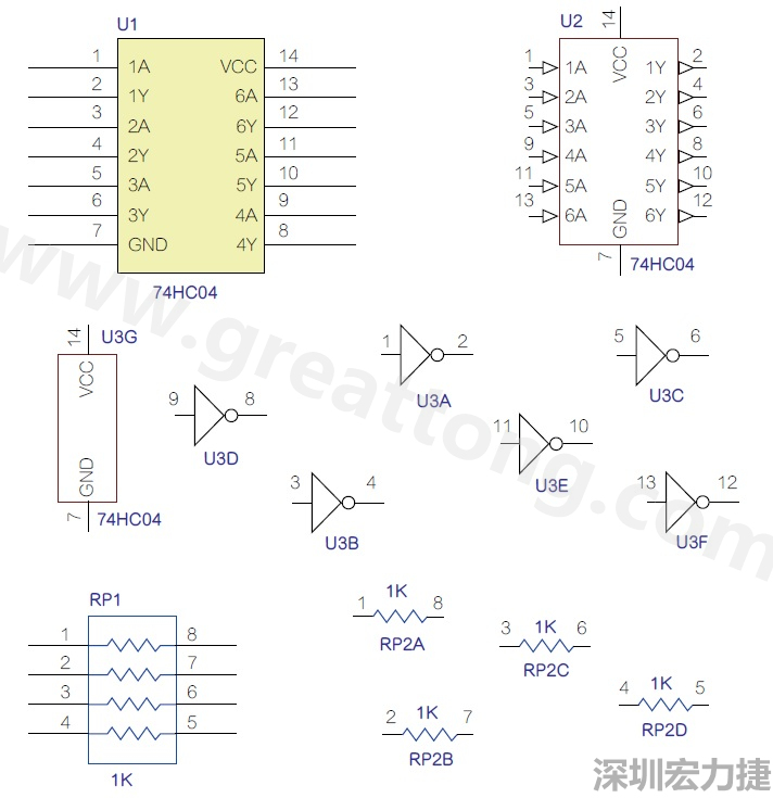 圖1 半導(dǎo)體元件供應(yīng)商所畫的電路圖符號(hào)是模擬元件的接腳圖，而非訊號(hào)流程。