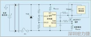 圖1：一個簡單的-48V熱插拔電路。