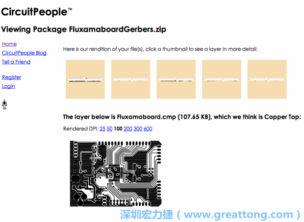預(yù)覽Gerber格式中最簡單的方式是使用來自Circuit People的免費(fèi)線上工具。