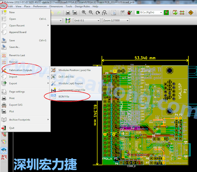 在Kicad的PCB Editor, 點選 File->Fabrication Outputs->BOM File, 即可產(chǎn)生一個 .csv 的Excel 檔案。